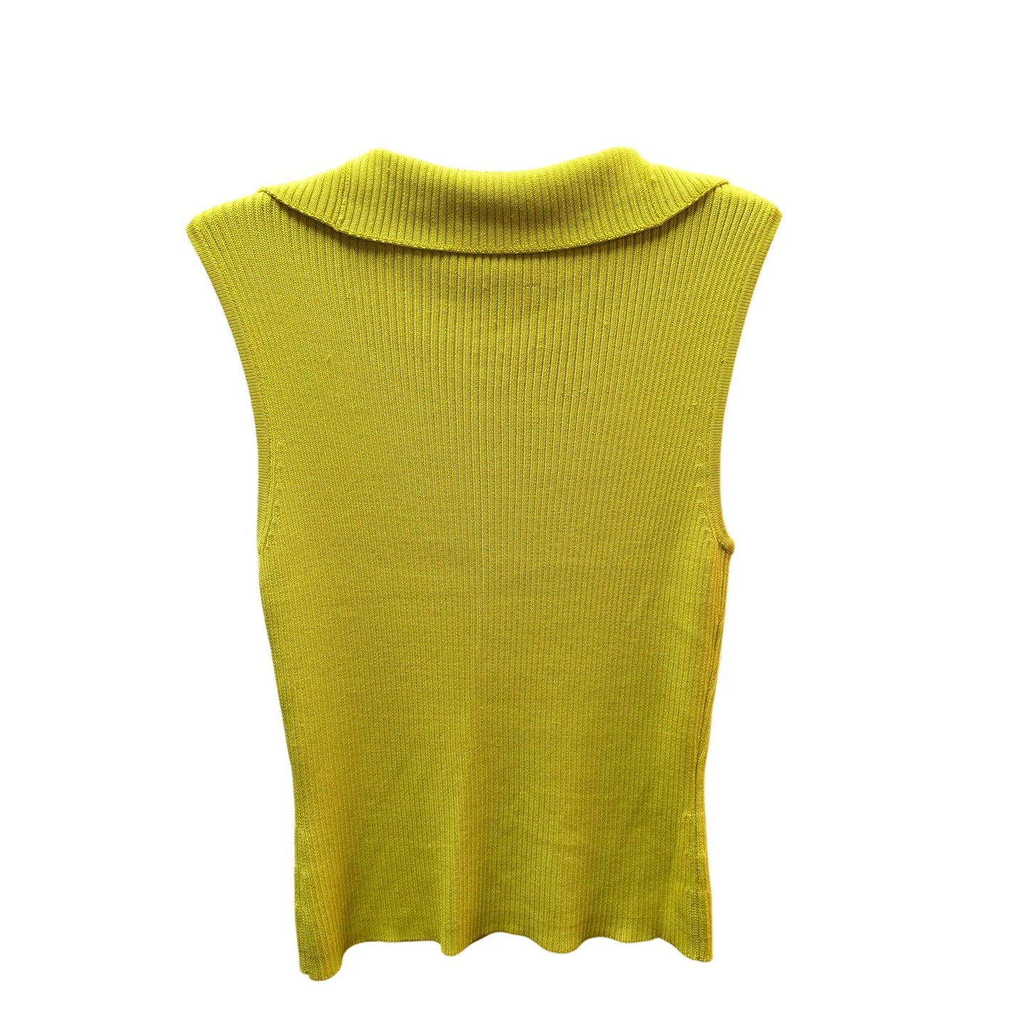 Preston York Chartreuse Ribbed Knit Sleeveless Top Collared V Neck Y2K Preppy