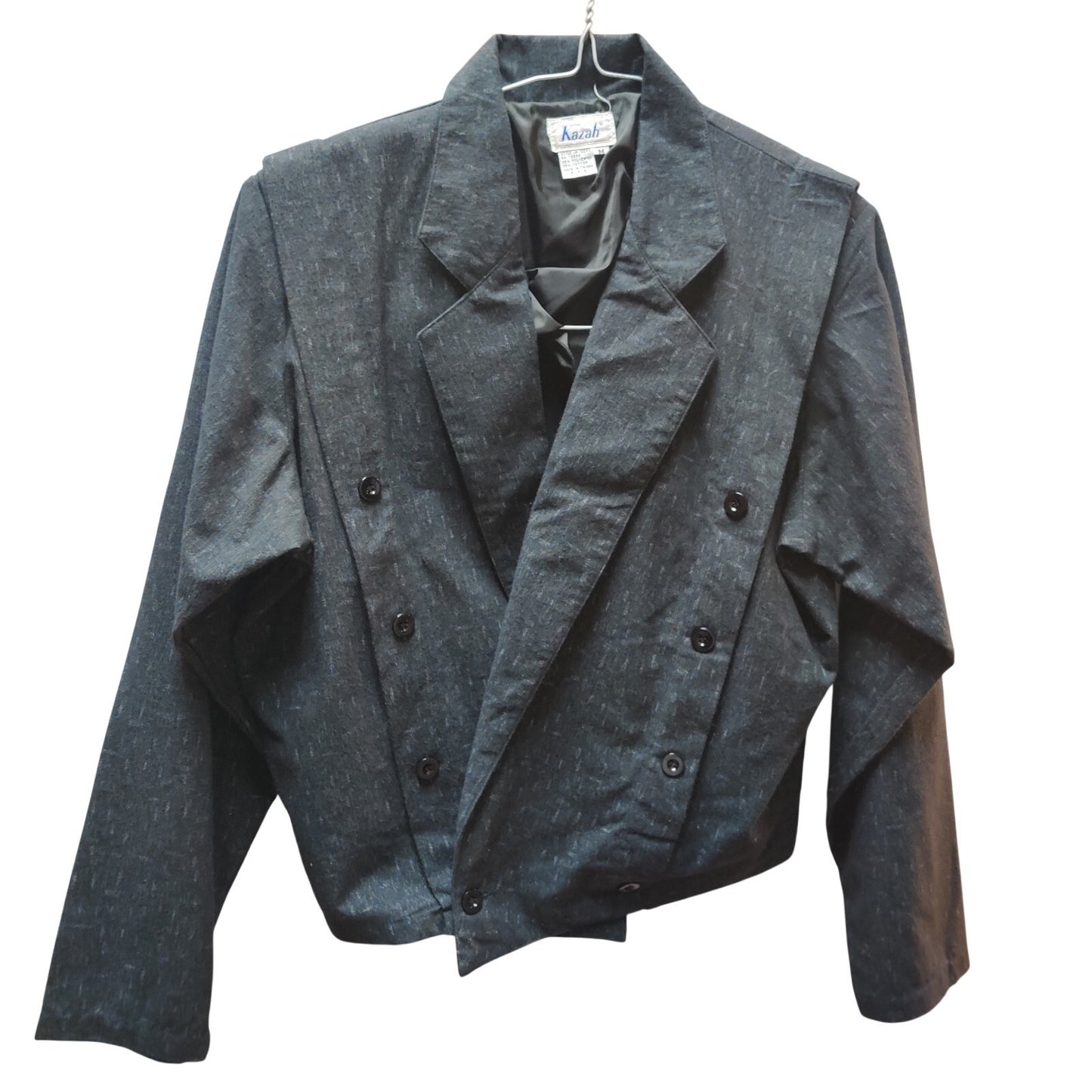 Vintage Kazah Gray Asymmetrical Moto Cropped Double Breasted Blazer Medium