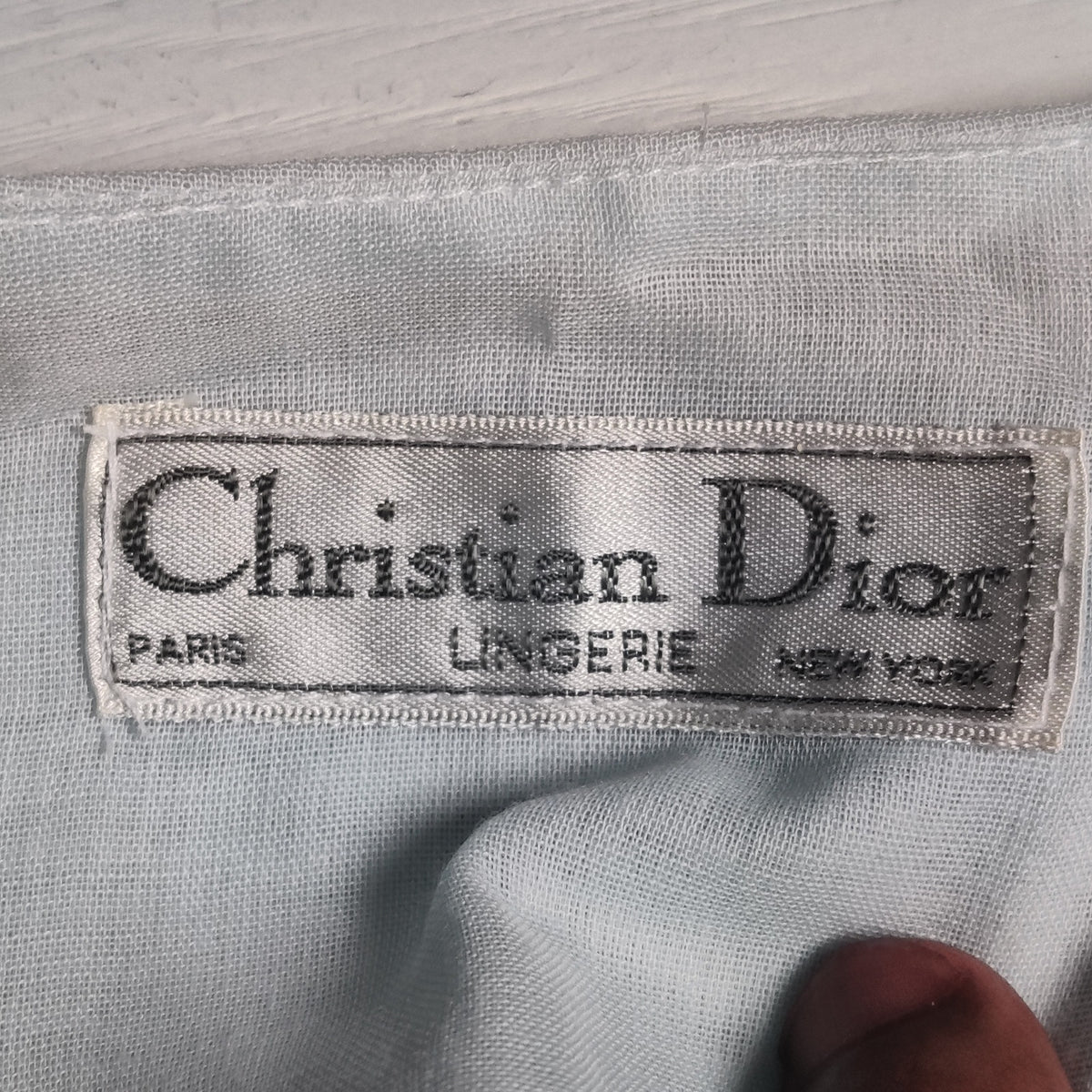 Vintage Christian Dior Blue Cotton Blend Lace Wrap Robe Small Glamour boudoir