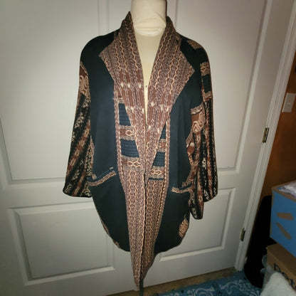 Vintage Reversible Open Front Jacket XL Tribal Stripe Art to Wear Boho Kimono