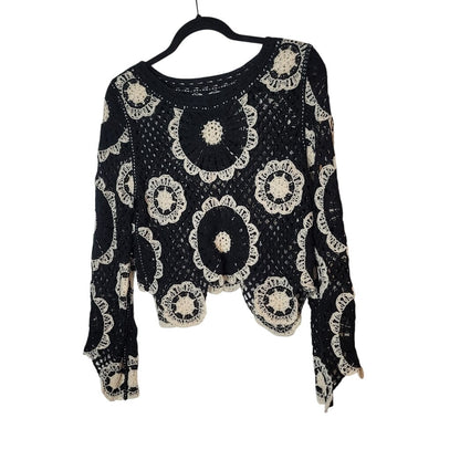 Knit Crocheted Sweater Modern Boho Size Medium NEW Two Tone Layering Bell Sleeve