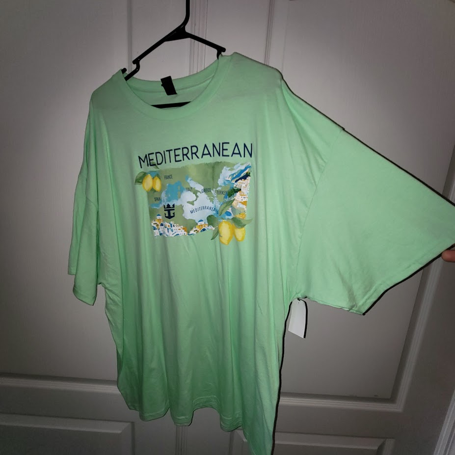 Royal Caribbean Mediterranean Map Lemon Graphic Tee Mint Green XXXL NWT