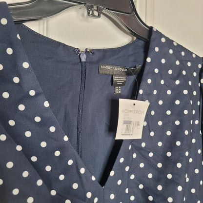 Maggy London Navy Blue Green Rust dress polka dot NEW Fit flare Casual Career 10