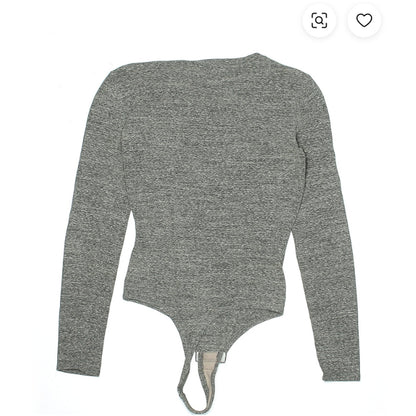 Madewell Turtleneck Bodysuit Long Sleeve Gray 3 Snaps Thong NEW large