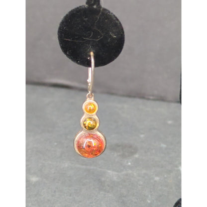 Vintage Boho Genuine Amber Silver Dangle Earrings & Pendant Set 925