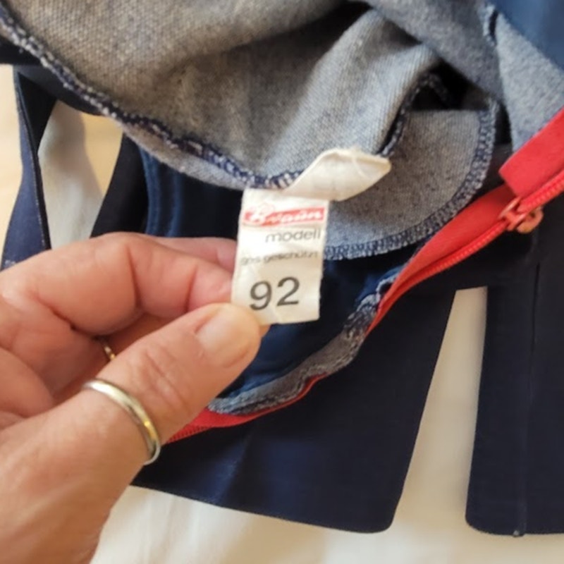 Braun VINTAGE childs faux denim overalls one piece blue red full zip Size 3T/4T