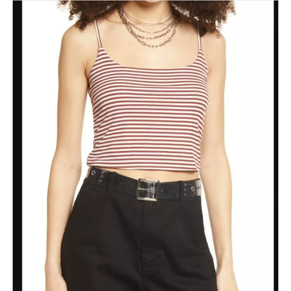 BP Nordstrom Rust White Stripe Rib Crop Camisole Top Womens XLarge XL 90s Grunge