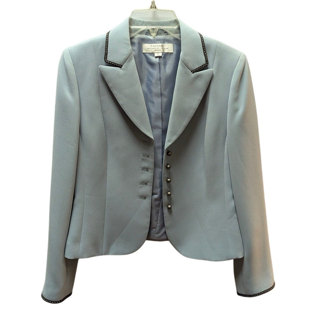 Tahari ASL Size 4P  Pastel Blue Cropped Blazer Vintage Coquette Academic Style