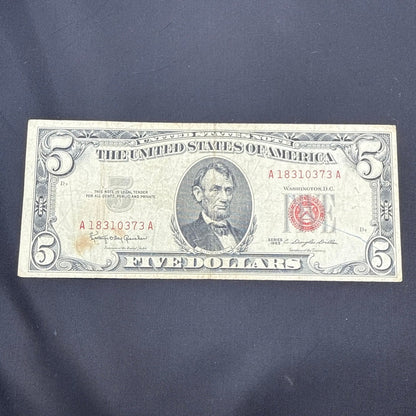 Paper Currency Bank Note USA Paper Money $5 Series 1963 Last of the RED SEALS