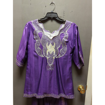 Vintage Purple Embroidered Two Piece Skirt Set Plus Size Extra Large