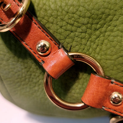 COACH Chelsea Y2K W Green Shoulder Bag Suede Carmel Leather Vintage Flap Front