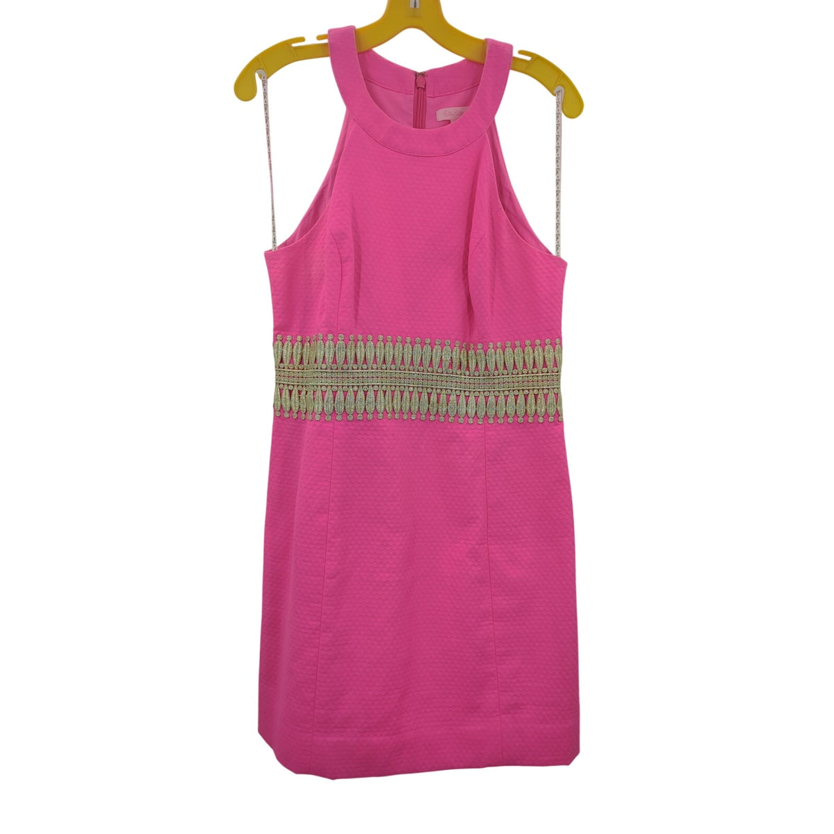 Lilly Pulitzer Pink Janice Shift Dress Gold Lace Waist Size 2 Preppy