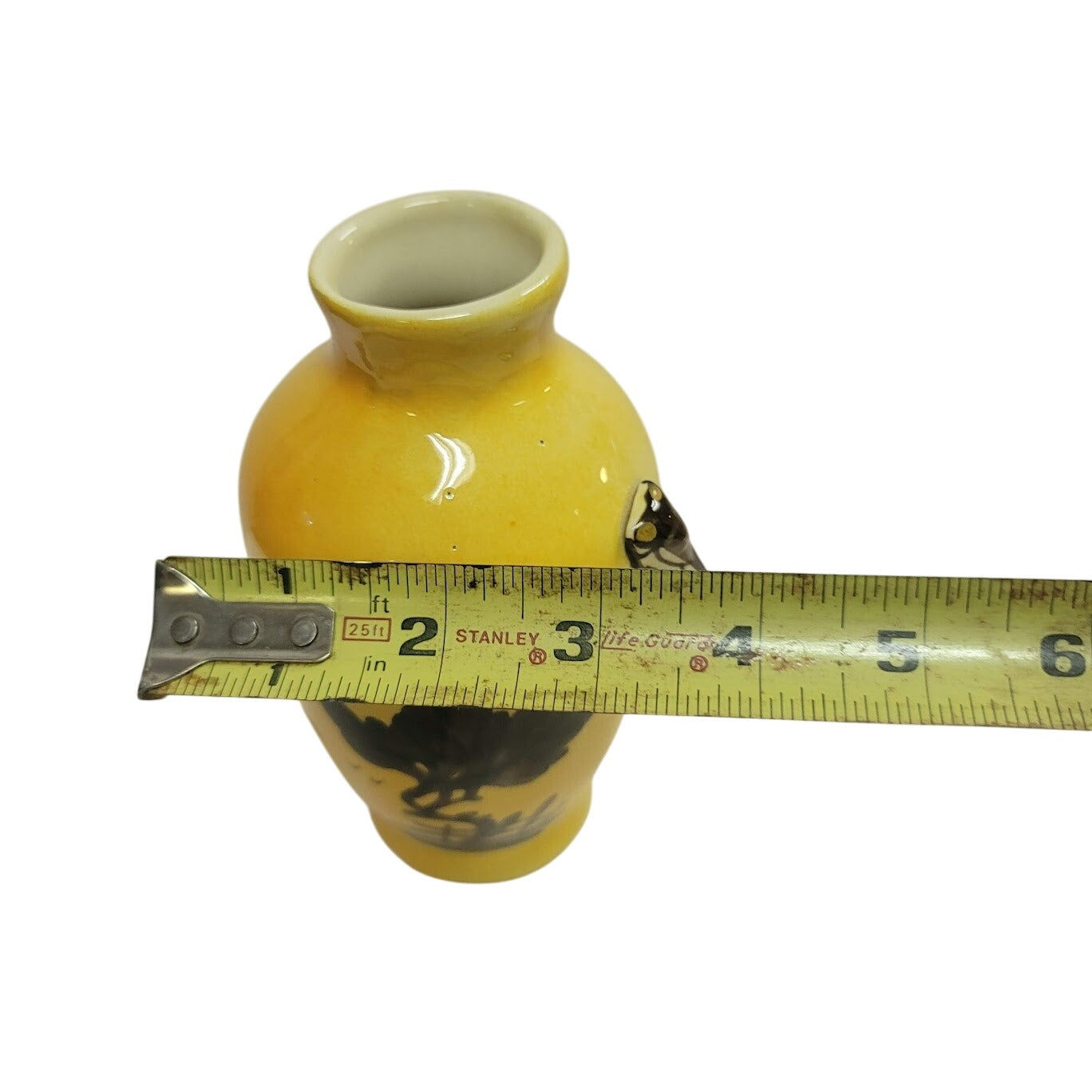 Vintage Yellow Brown French or Asian Vase with Bee / Cicada on Side
