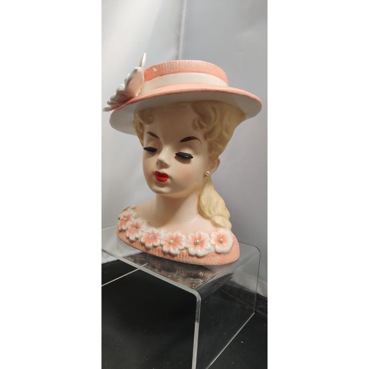 Vintage Rubens Pink Floral Lady Headvase Mid Century Kitsch Retro Collectibles!!