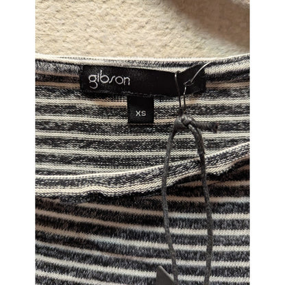 Gibson top shirt Stripe Ruffled Edge Raglan Pullover Style Crew Neck NWT Size XS
