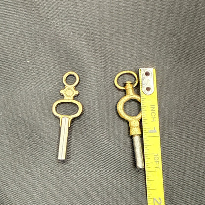 Set of 2 Vintage Ornate Brass Pocket Watch Winding Keys