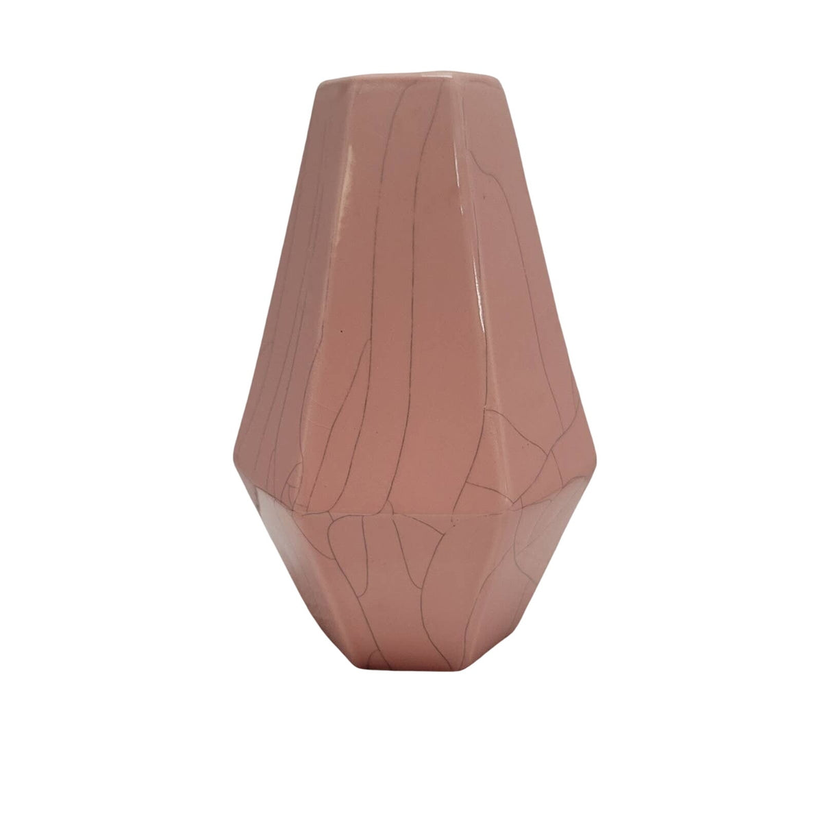 Vintage Crackle Pink Vase Hexagonal Gray Vein Porcelain Ceramic Tapered six Side
