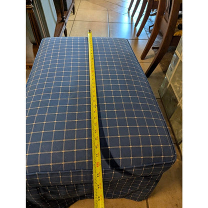 SECONDHAND SANDIES: Overstuffed skirted Armchair and Matching Ottoman Blue white Plaid