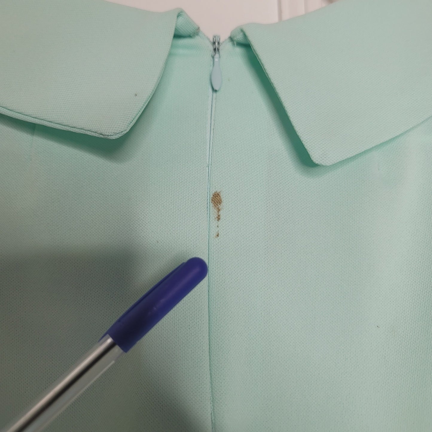 Vintage Baby Blue 60's dress 3/4 sleeve Stains Large/XL Circle collar
