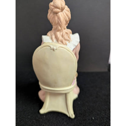 Vintage Bisque Porcelain Seated Victorian Lady Figurine with Hat