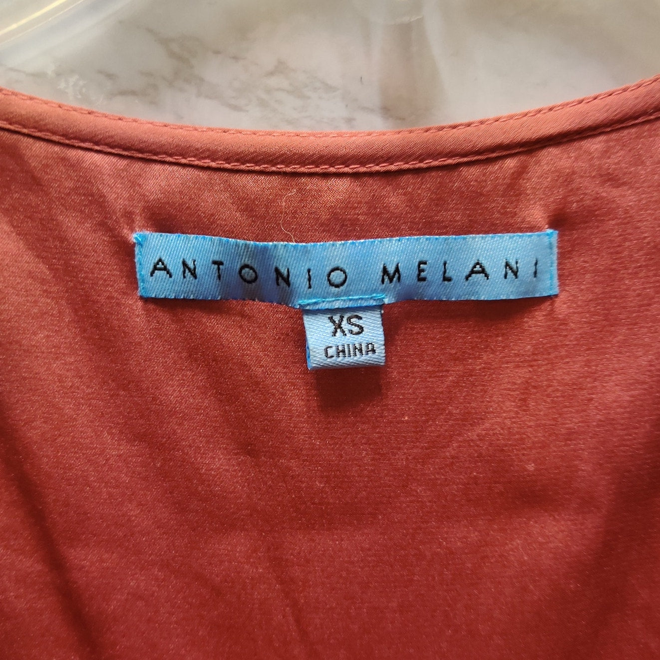 Antonio Melani Silk Blend Drape Front Sleeveless Top Extra Small Rust Blouse XS