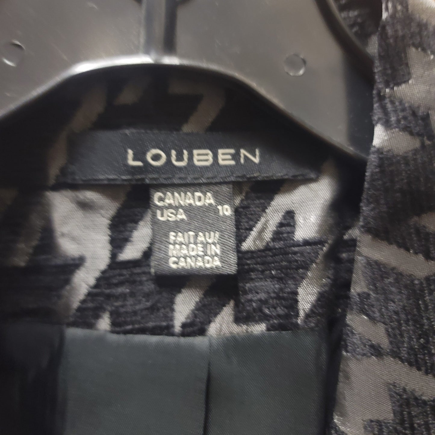 Louben Houndstooth Wool Blend Blazer Jacket Size 10 Vintage Dark Academia Chic