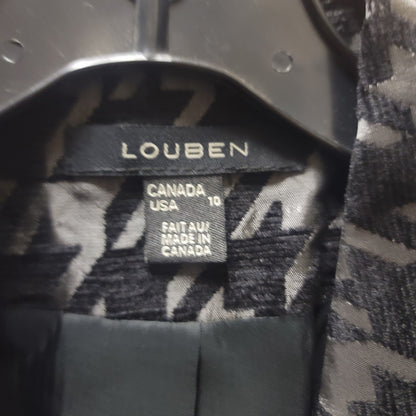 Louben Houndstooth Wool Blend Blazer Jacket Size 10 Vintage Dark Academia Chic