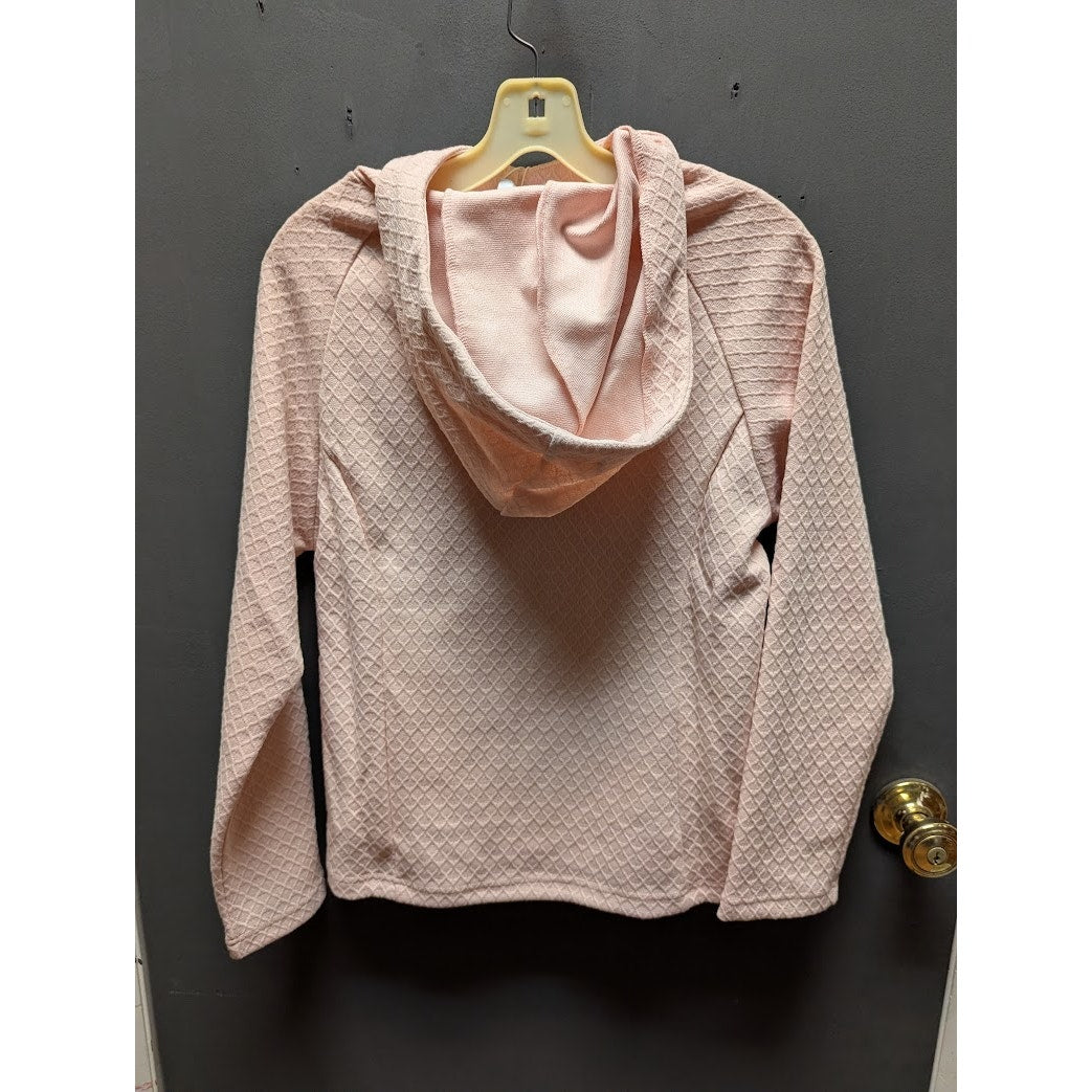 Southern Girl Prep Peachy Hooded Long Sleeve Waffle texture Sweatshirt LARGE