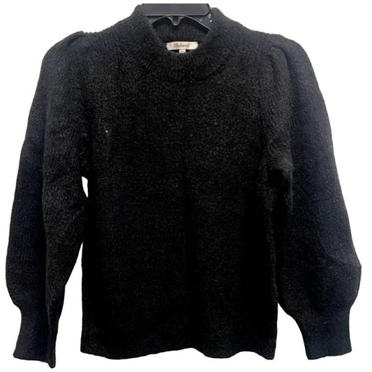 Madewell Eaton Pullover Crew Puff Sleeve Sweater Size XX-Small in Black NWT