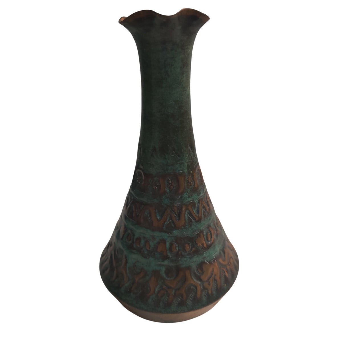 Vintage Hadar Handmade Spain Copper Verde Patina Hammered Vase
