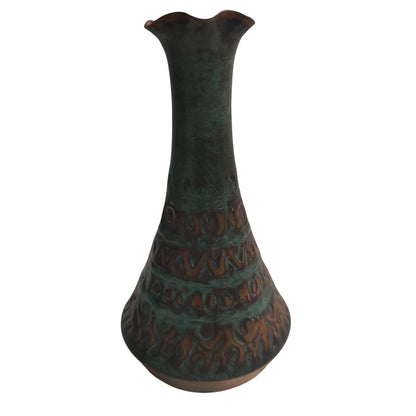 Vintage Hadar Handmade Spain Copper Verde Patina Hammered Vase