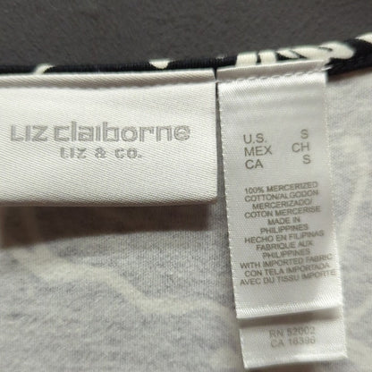 Liz Claiborne Black White Floral Cotton Sleeveless Midi Sheath Dress Small
