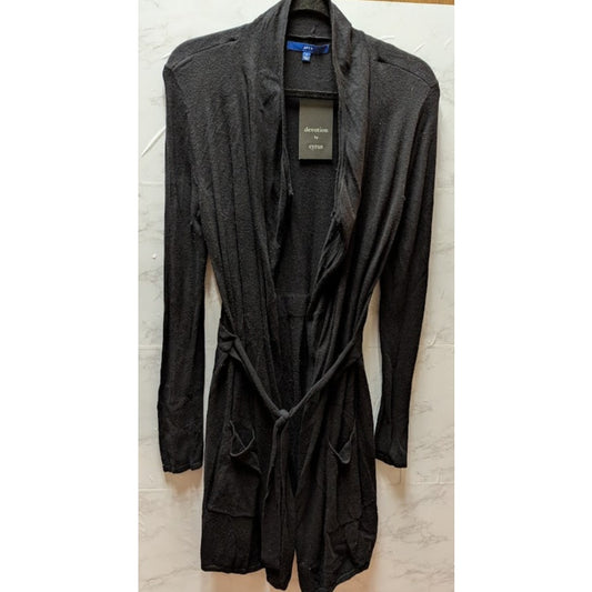 Apt 9 Black Open front long draping cardigan belted pockets Long sleeve
