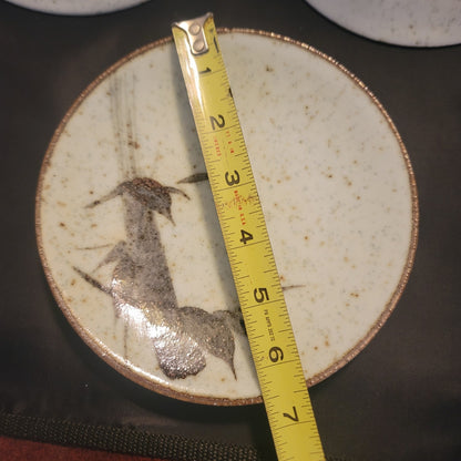 Vintage Japanese Studio Pottery Bamboo Plates Set 3 Mid-Century Organic Modern