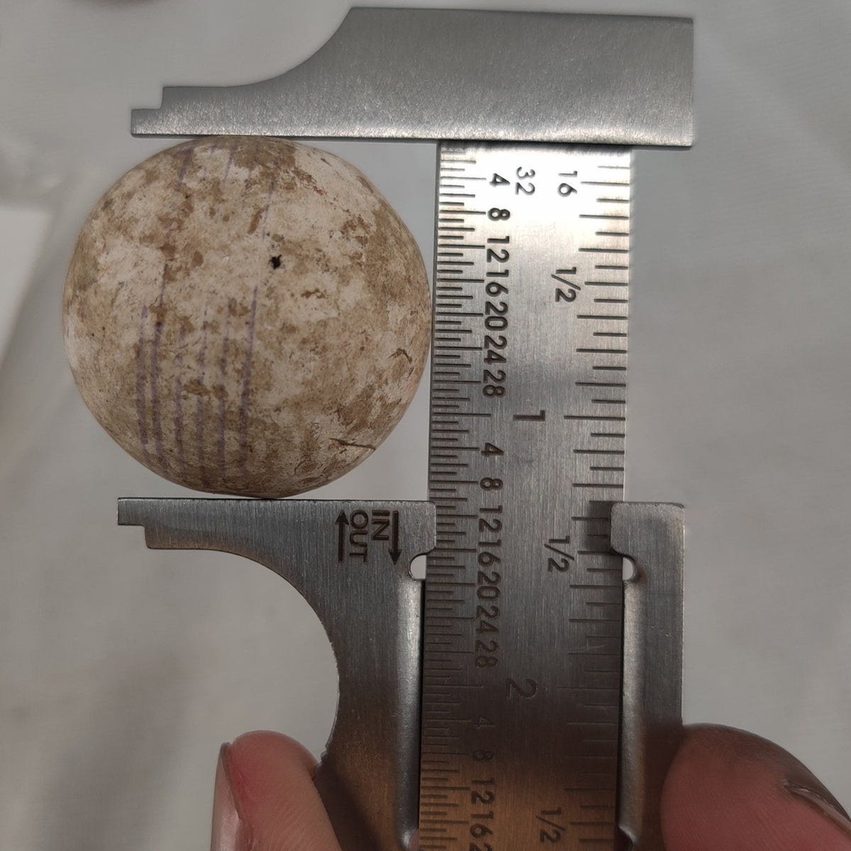 Antique Clay Marble Hand Rolled 1 1/2" LINED CHINA bANDED blue green TOE KNOCKER