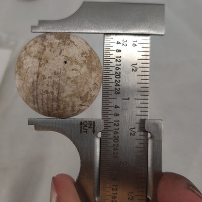Antique Clay Marble Hand Rolled 1 1/2" LINED CHINA bANDED blue green TOE KNOCKER