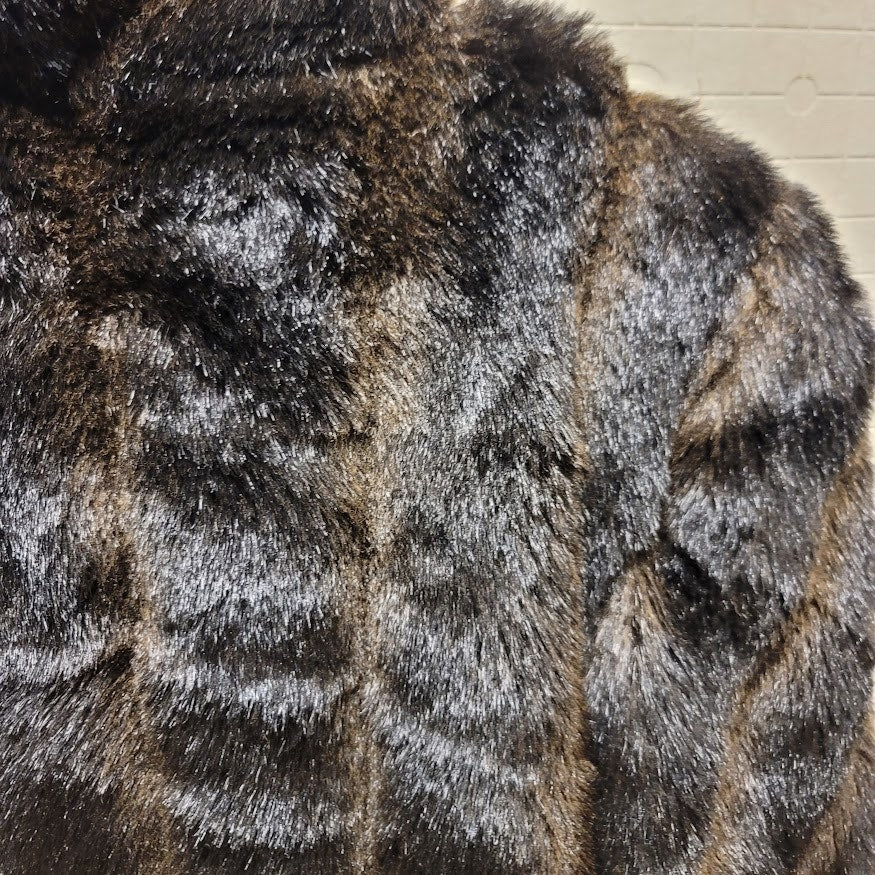Vintage Basic Editions Faux Fur Coat Jacket Espresso LARGE Pockets 80s Collar