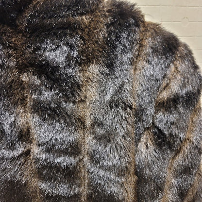 Vintage Basic Editions Faux Fur Coat Jacket Espresso LARGE Pockets 80s Collar