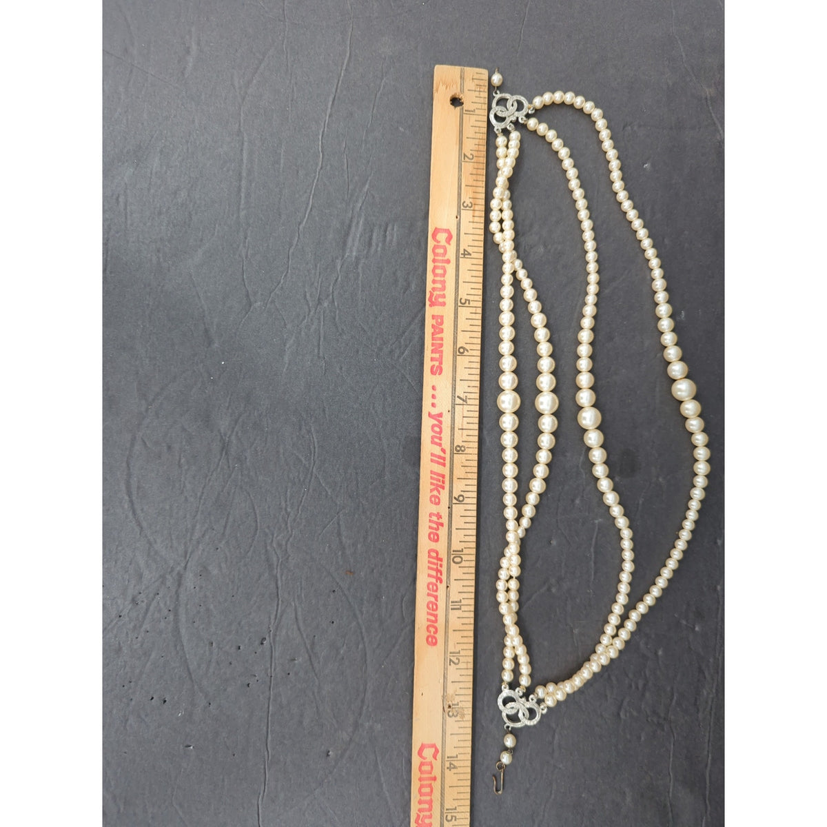 Vintage Multi Strand Faux Pearl Rhinestone Choker Collar Necklace French Country