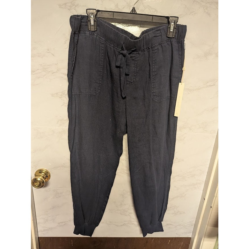 NEW Caslon Linen Joggers Pockets Navy Blue drawstring waist ankle cuff Medium