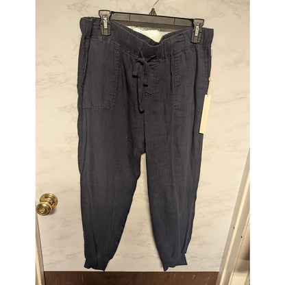 NEW Caslon Linen Joggers Pockets Navy Blue drawstring waist ankle cuff Medium