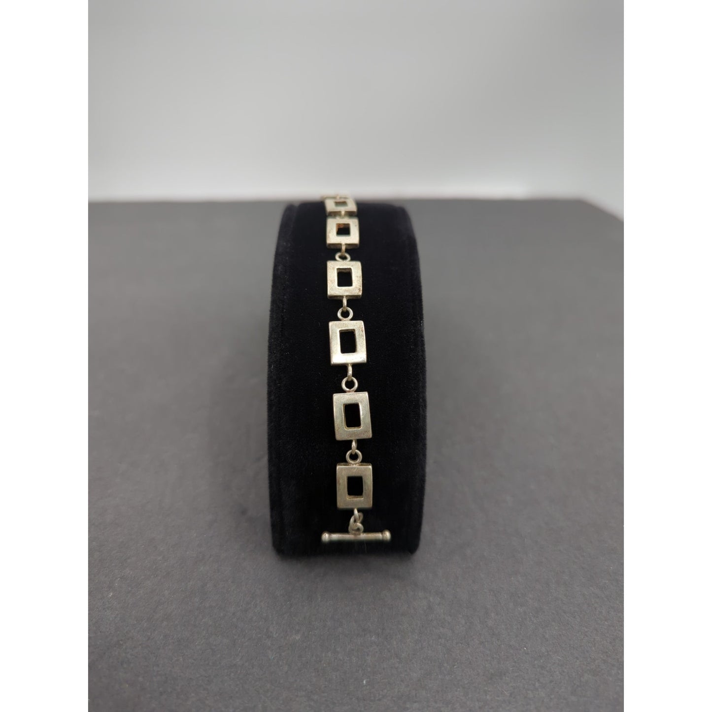 Vintage Minimalist Rectangular Silver-Tone Open Square Geometric Link Bracelet