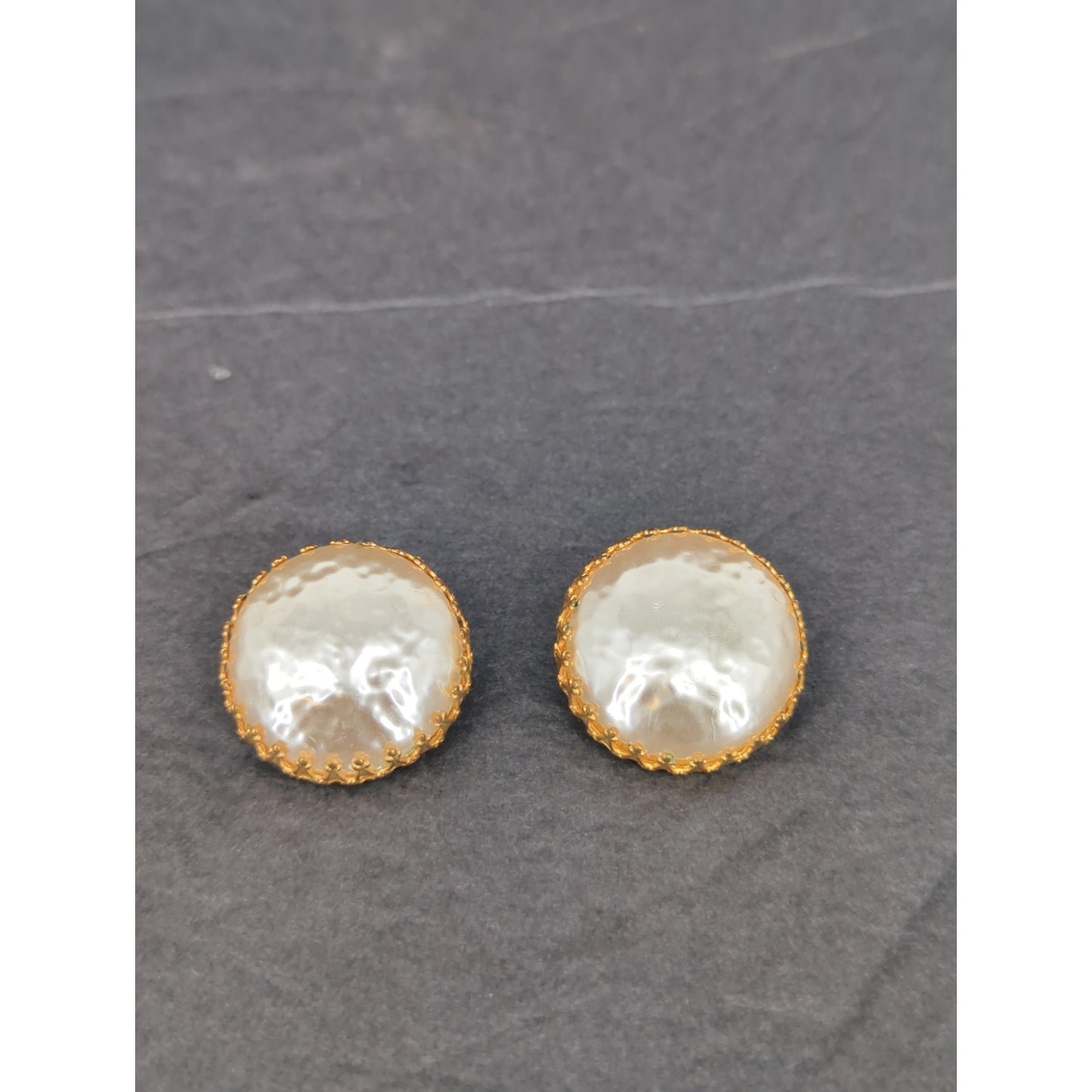 Vintage Miriam Haskell Faux Pearl Seed Bead Cluster Clip On Earrings Retro