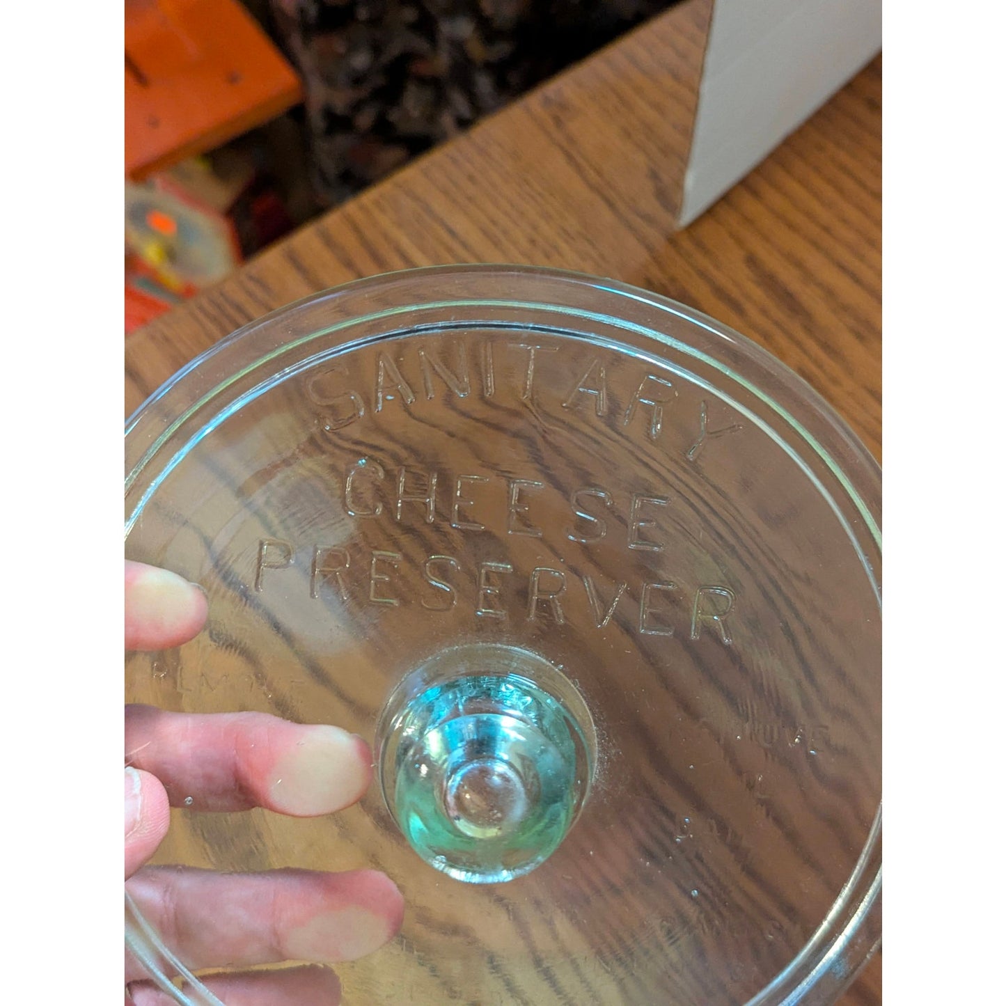 Vintage Clear Glass Round Sanitary Cheese Preserver Storage Container & Lid