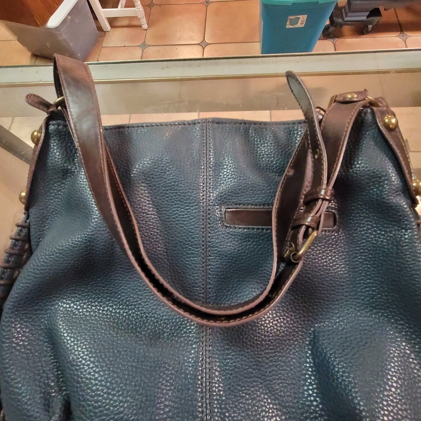 New Boho Whipstitch Chala Crossbody Bag Blue Vegan Leather Bird Charm Messenger