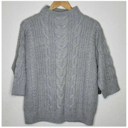 Vince Camuto Elbow Sleeve Cable Stitch Sweater Light Heather Grey Medium NEW