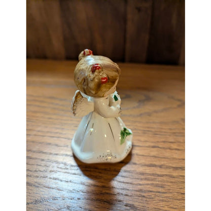 Vintage Josef Originals Christmas Angel Figurine with white box and Holly Accent