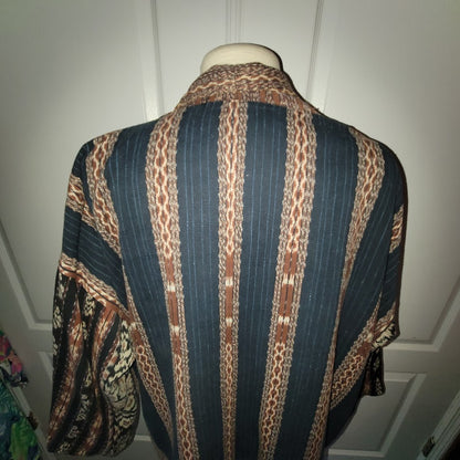 Vintage Reversible Open Front Jacket XL Tribal Stripe Art to Wear Boho Kimono