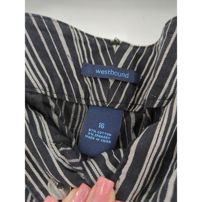 Westbound Women's Black and White Striped Capri Pedal Pusher Pants 16 Travel
