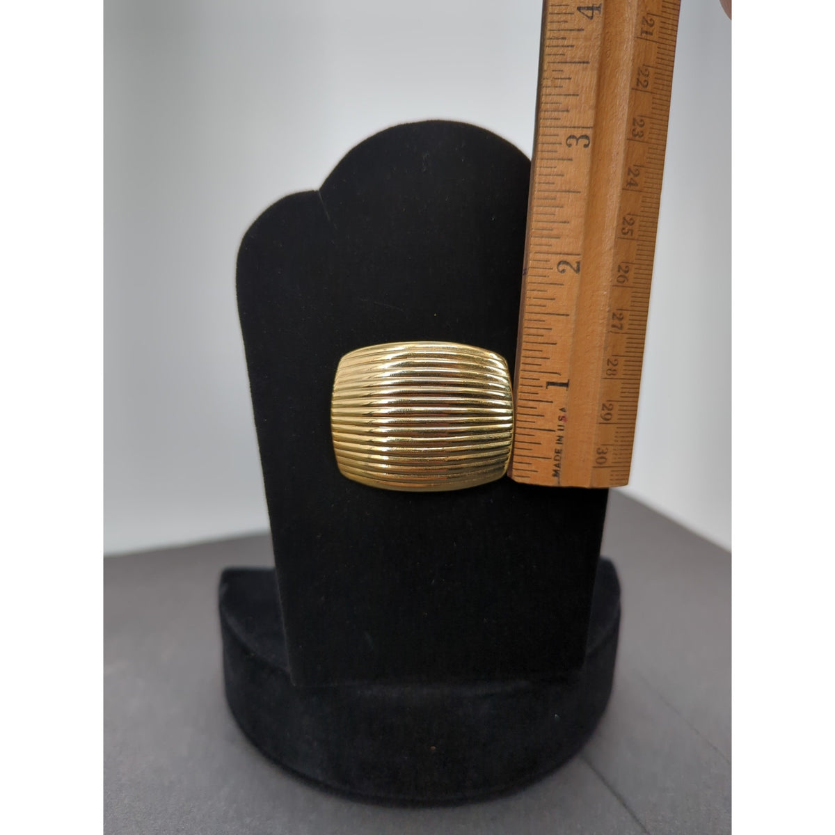 Vintage Gold Textured Ribbed Brooch Pin Rectangular MCM Retro